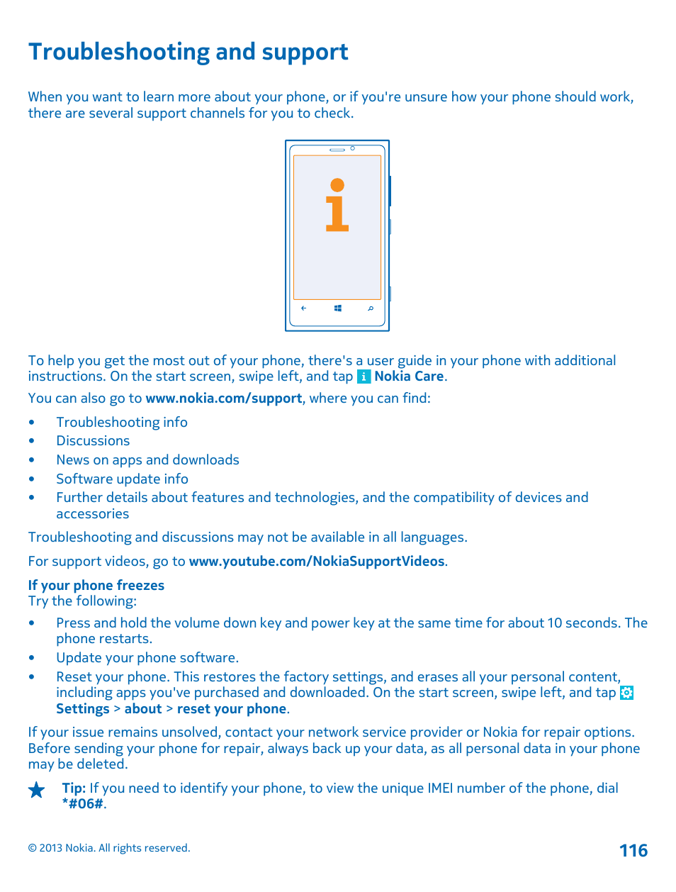 Troubleshooting and support | Nokia Lumia 920 User Manual | Page 116 / 123