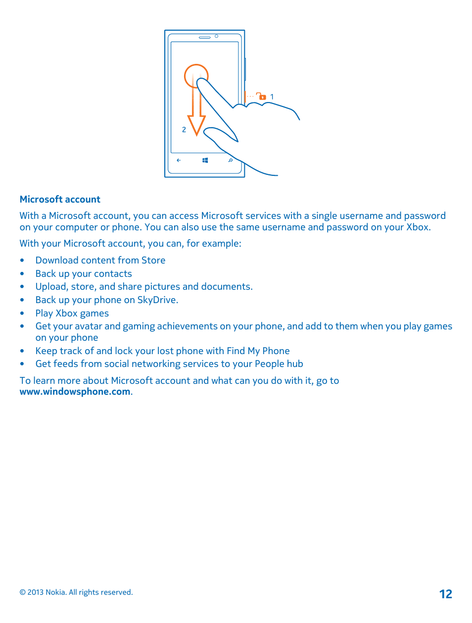 Microsoft account | Nokia Lumia 920 User Manual | Page 12 / 123
