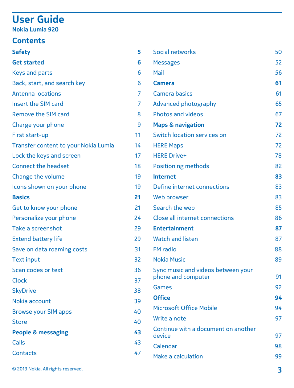 Nokia Lumia 920 User Manual | Page 3 / 123