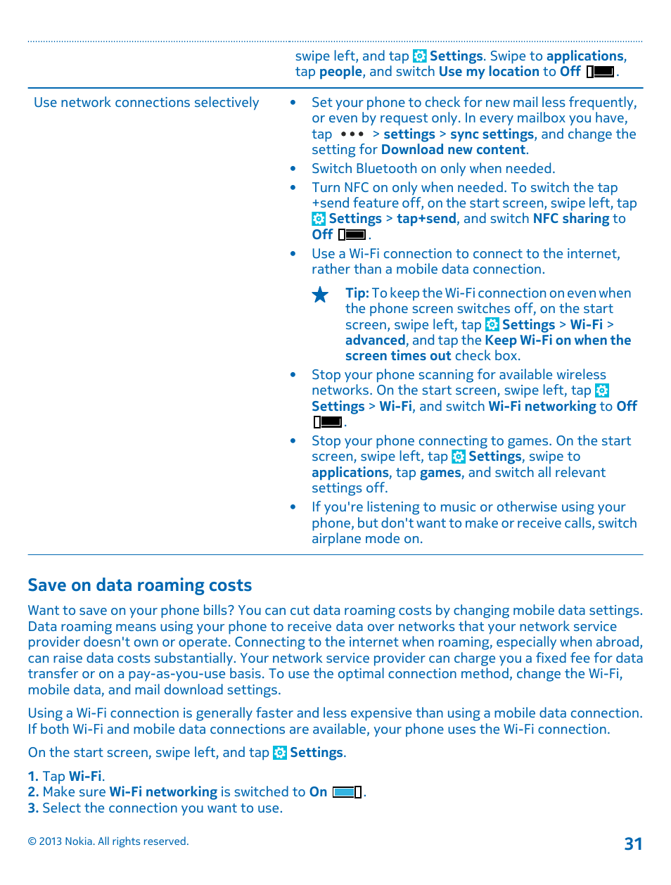 Save on data roaming costs | Nokia Lumia 920 User Manual | Page 31 / 123