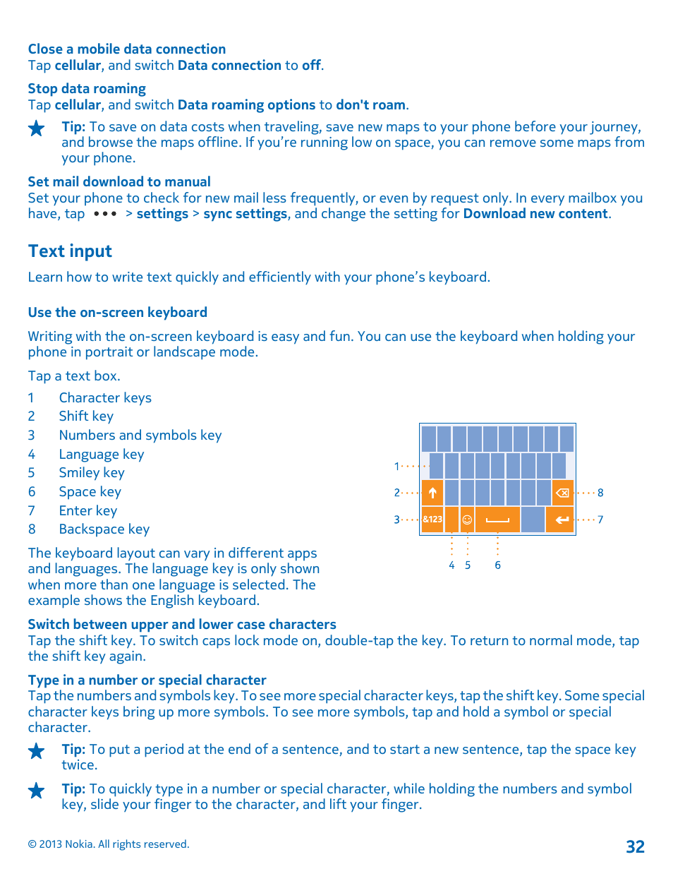 Text input, Use the on-screen keyboard | Nokia Lumia 920 User Manual | Page 32 / 123