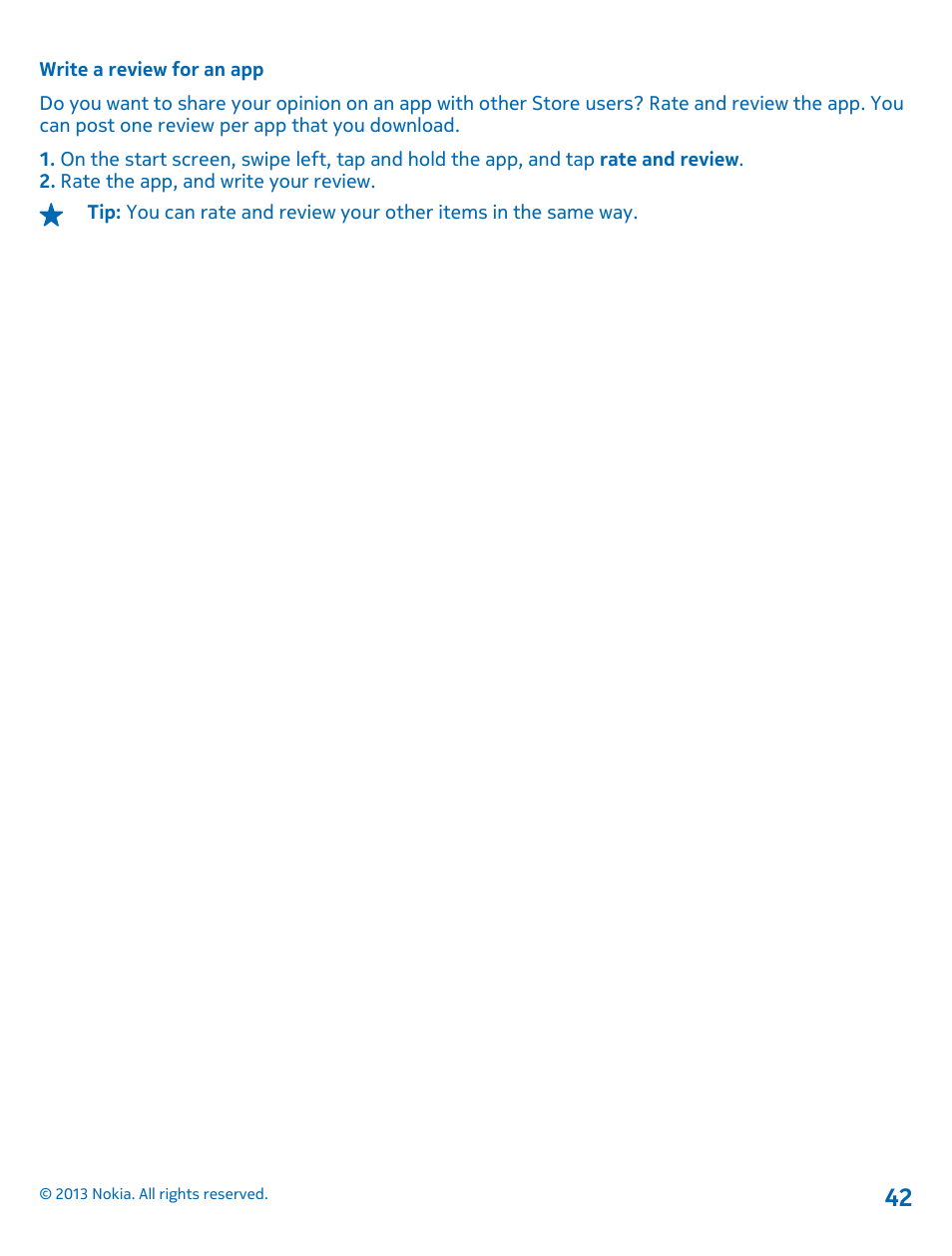Write a review for an app | Nokia Lumia 920 User Manual | Page 42 / 123