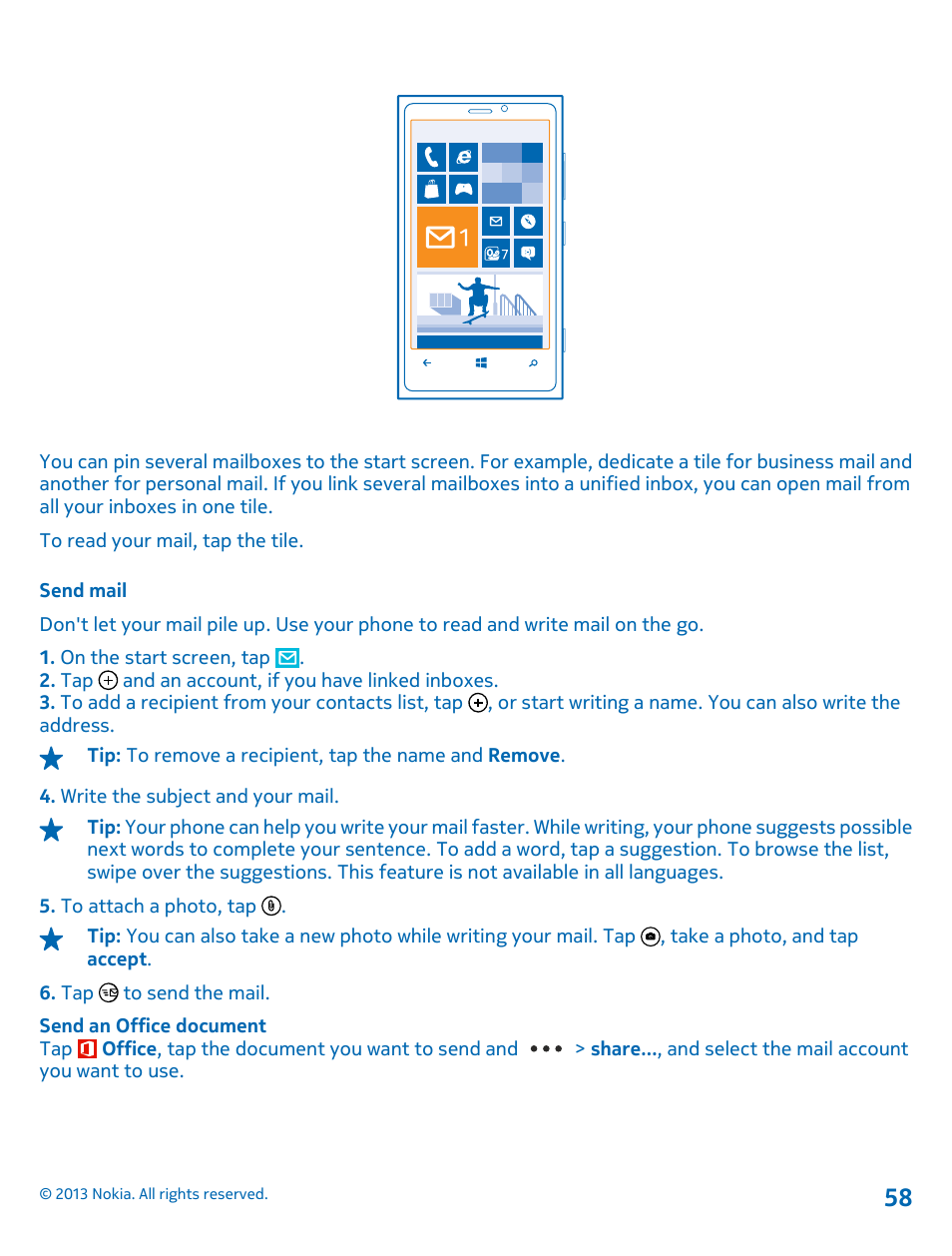 Send mail | Nokia Lumia 920 User Manual | Page 58 / 123