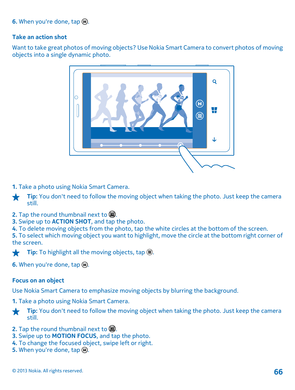 Take an action shot, Focus on an object | Nokia Lumia 920 User Manual | Page 66 / 123