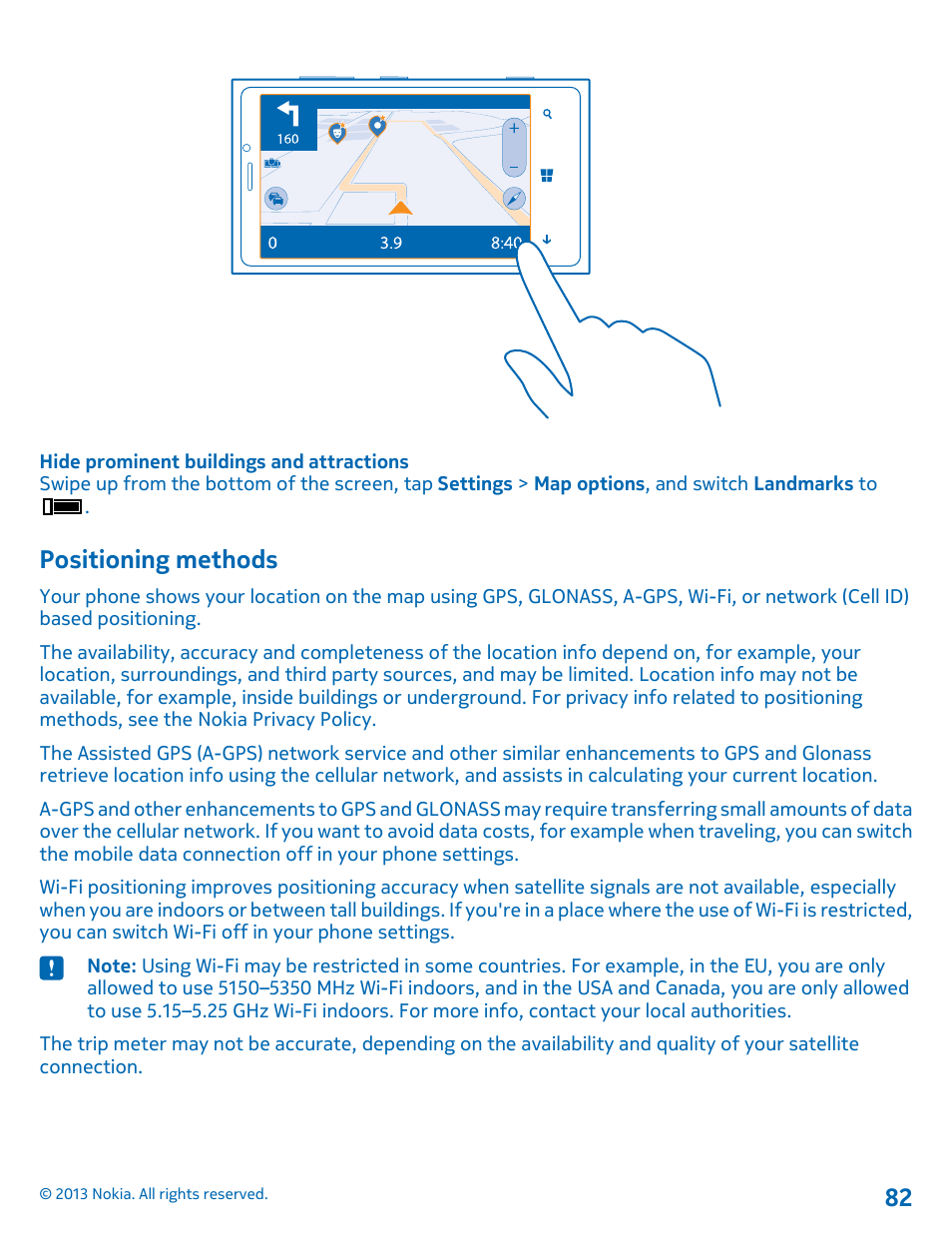 Positioning methods | Nokia Lumia 920 User Manual | Page 82 / 123