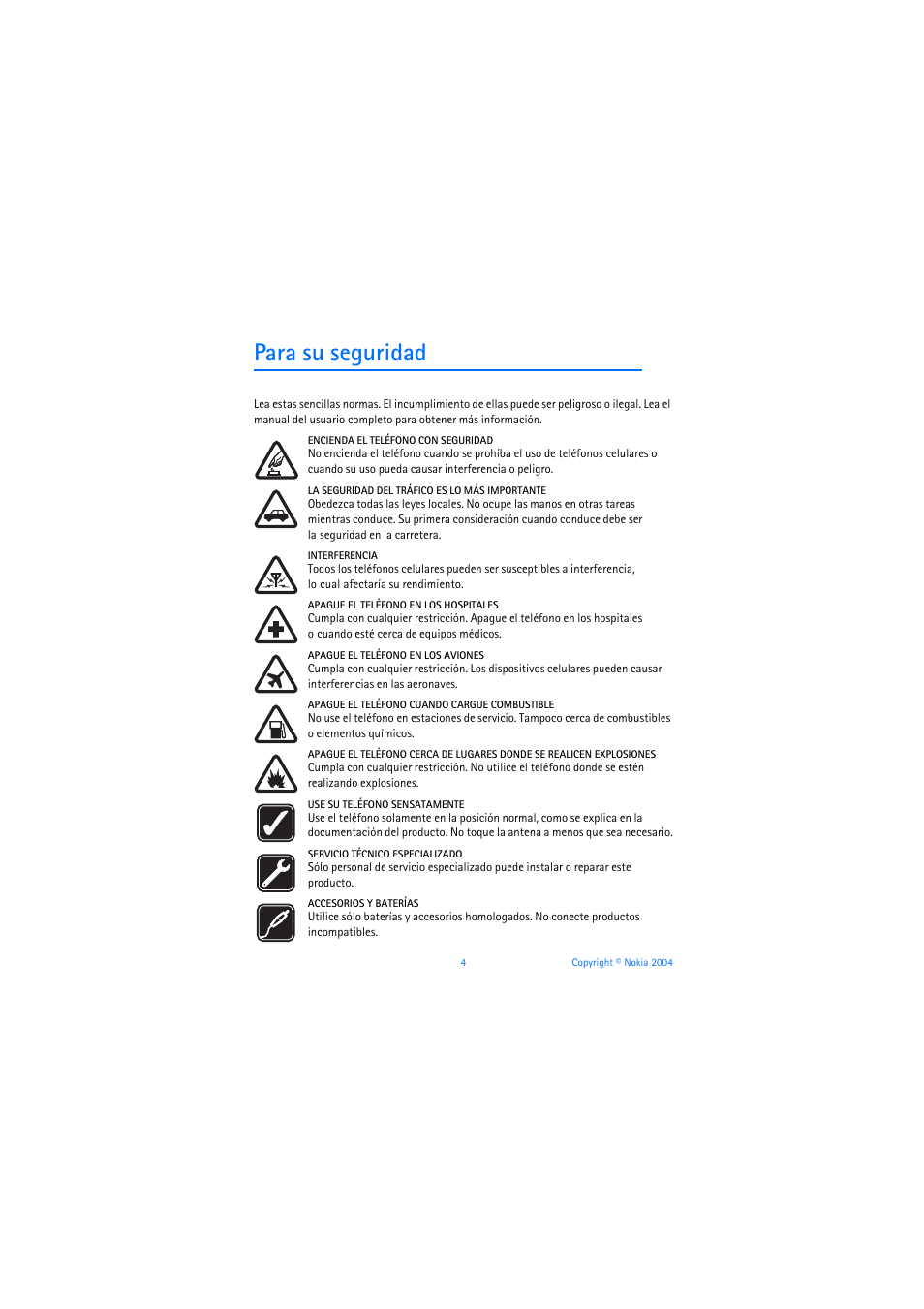 Para su seguridad | Nokia 6019i User Manual | Page 125 / 241