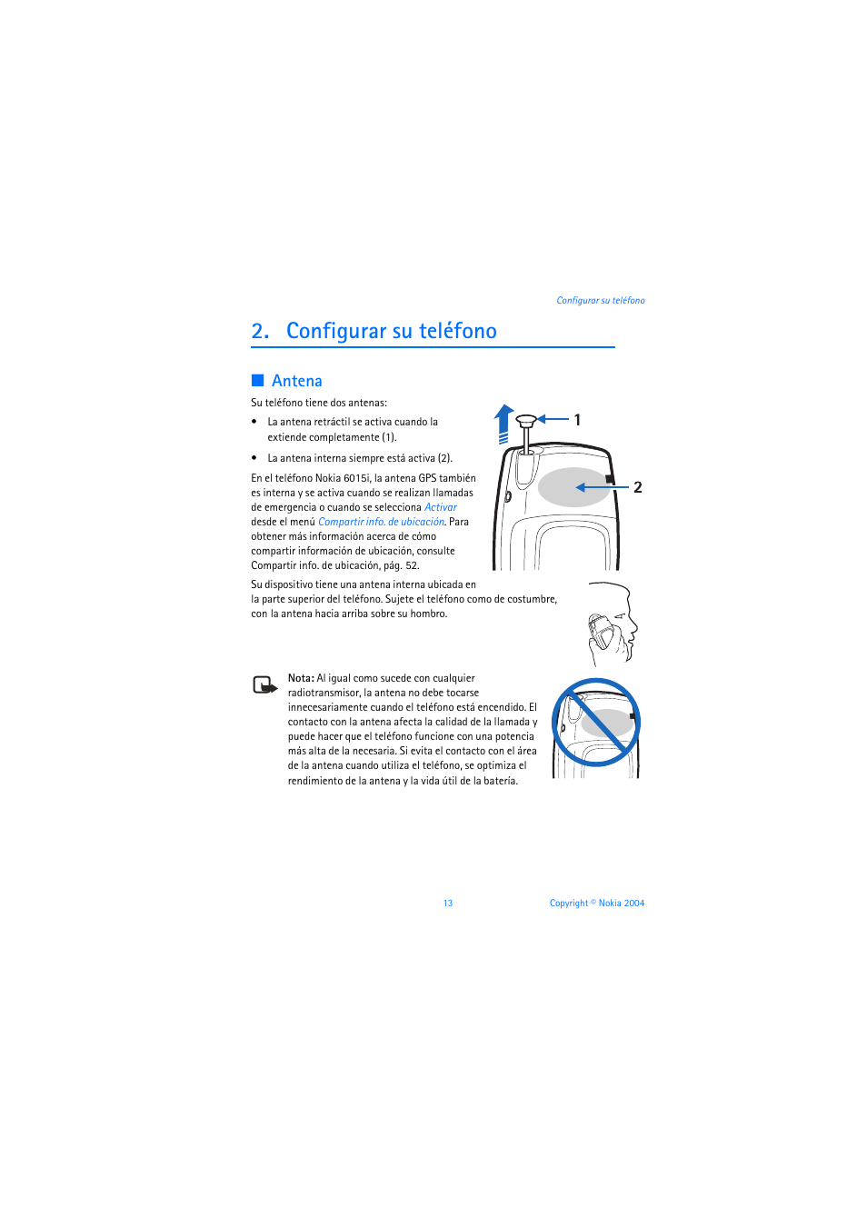 Configurar su teléfono, Antena | Nokia 6019i User Manual | Page 134 / 241