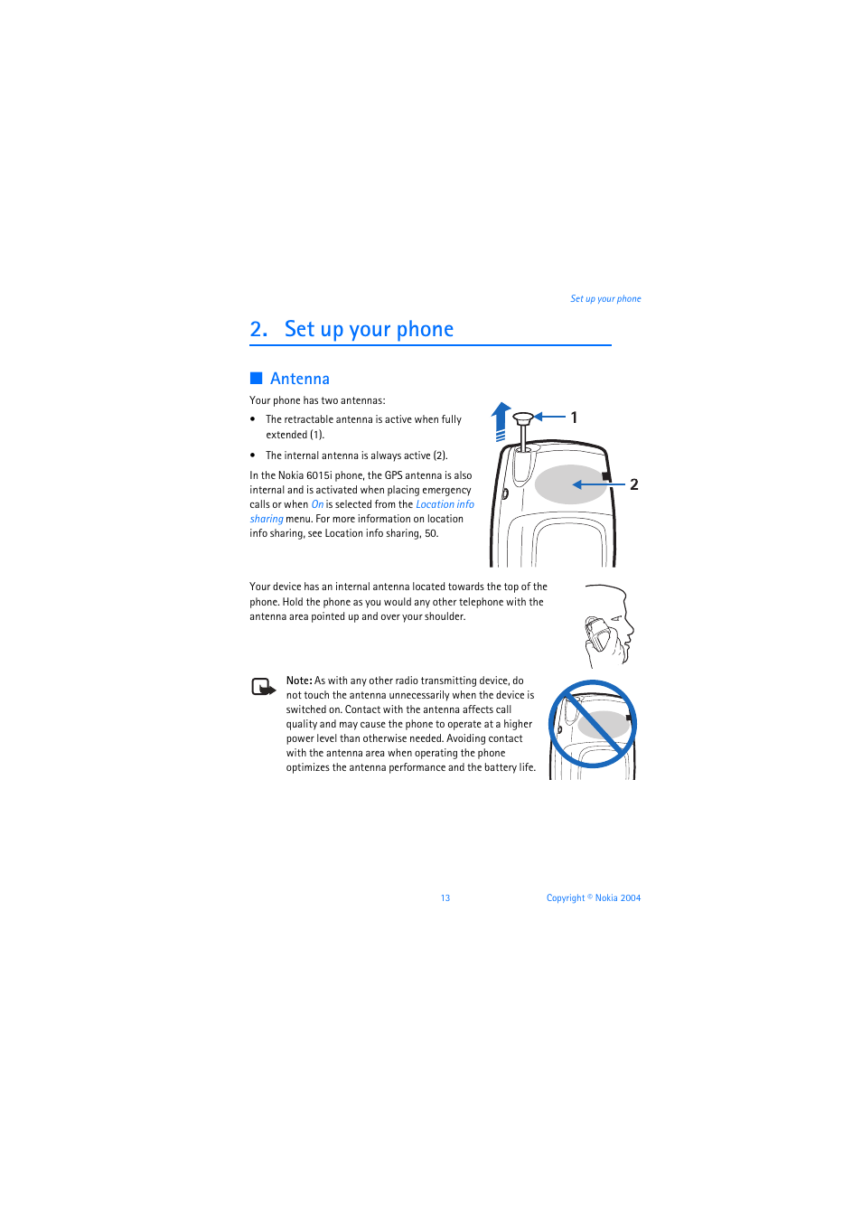 Set up your phone, Antenna | Nokia 6019i User Manual | Page 14 / 241