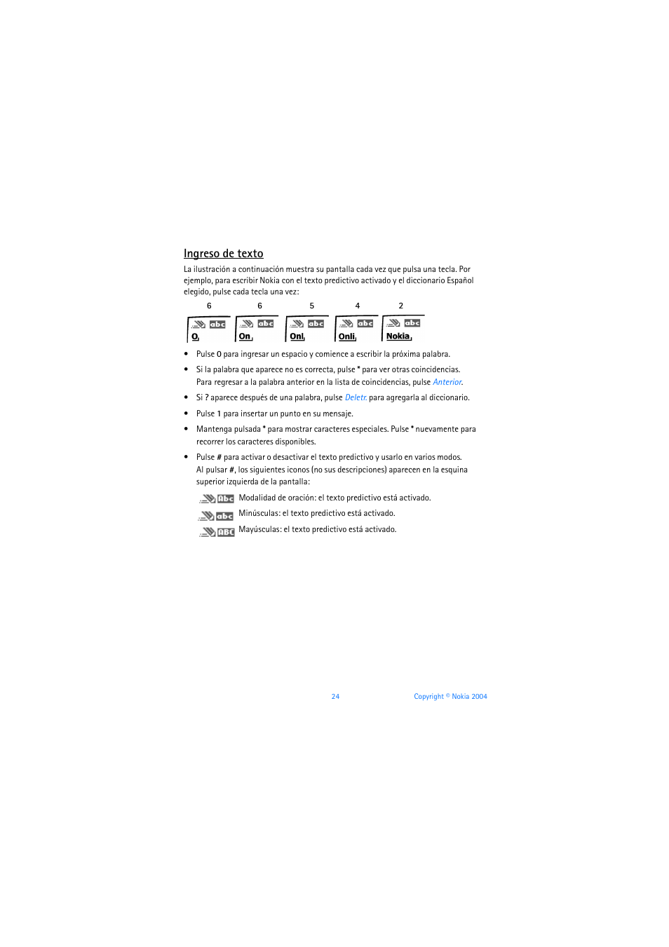 Ingreso de texto | Nokia 6019i User Manual | Page 145 / 241