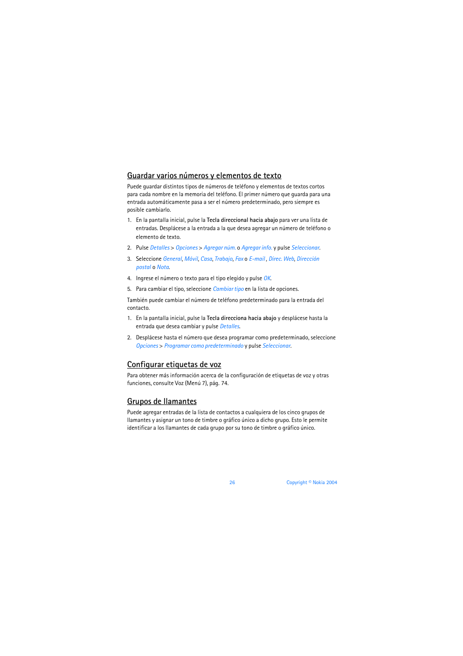Guardar varios números y elementos de texto, Configurar etiquetas de voz, Grupos de llamantes | Nokia 6019i User Manual | Page 147 / 241
