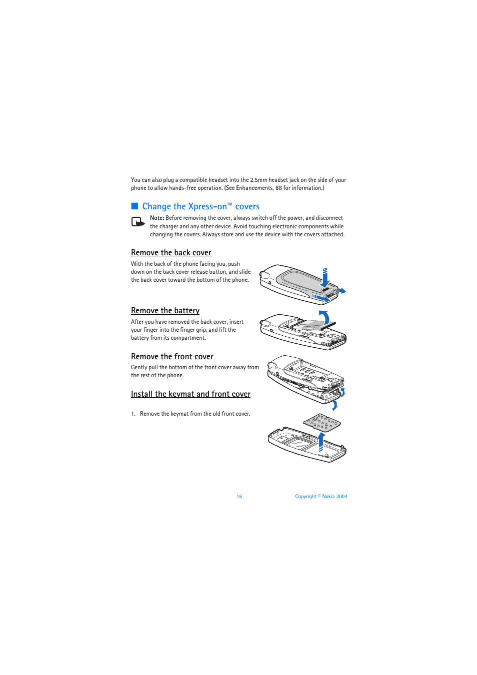 Change the xpress-on™ covers | Nokia 6019i User Manual | Page 17 / 241