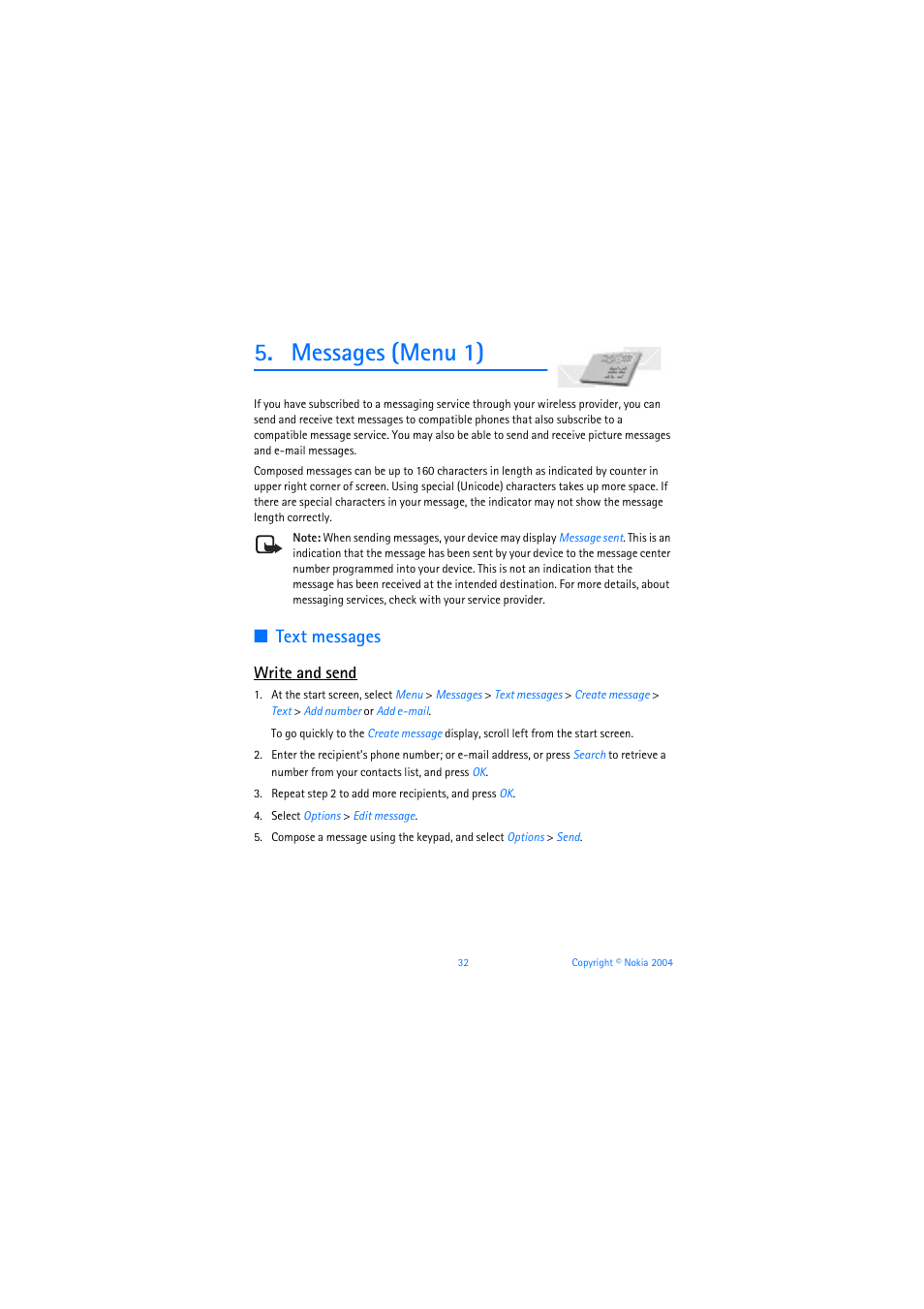 Messages (menu 1), See text messages, 32, Text messages | Write and send | Nokia 6019i User Manual | Page 33 / 241