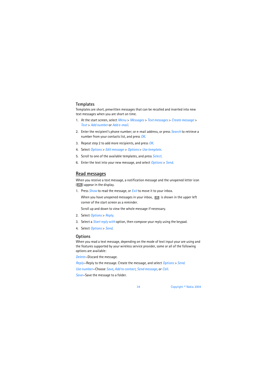 Read messages | Nokia 6019i User Manual | Page 35 / 241