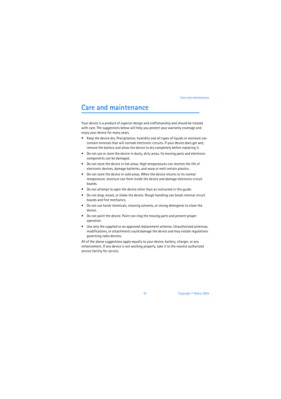 Care and maintenance | Nokia 6019i User Manual | Page 92 / 241