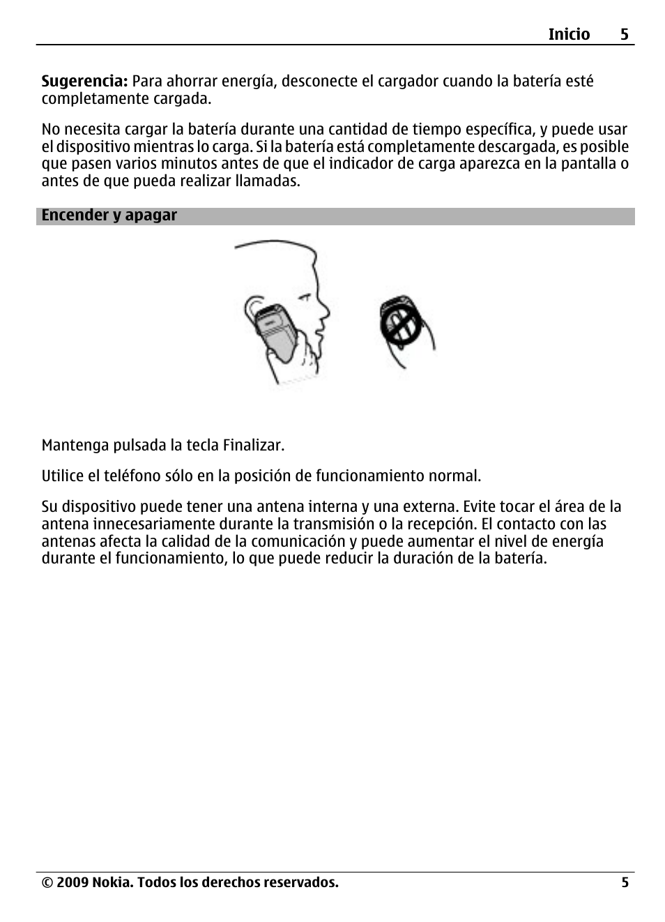 Encender y apagar | Nokia 1208 User Manual | Page 19 / 30