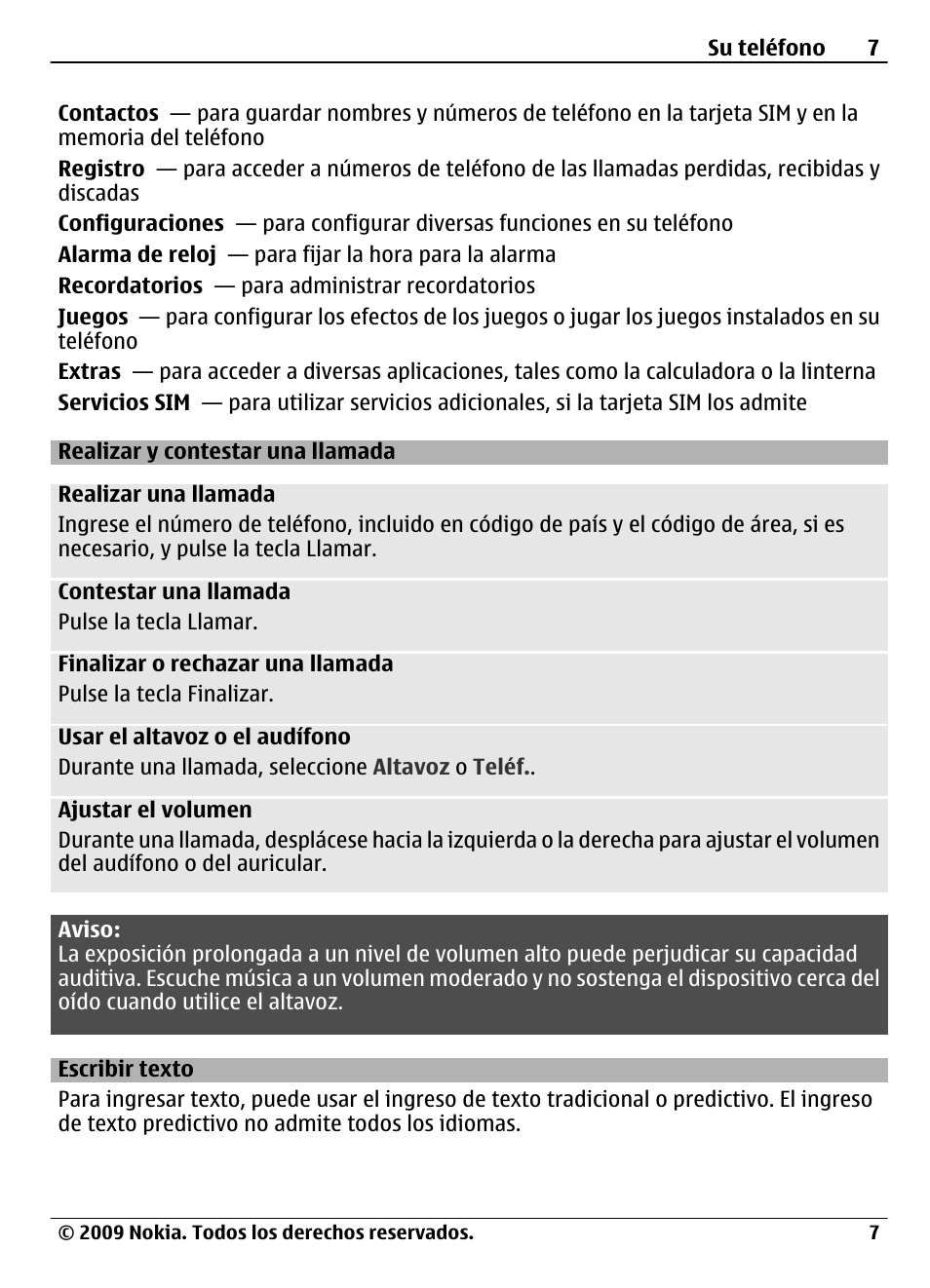 Realizar y contestar una llamada, Escribir texto, Mensaje | Nokia 1208 User Manual | Page 21 / 30