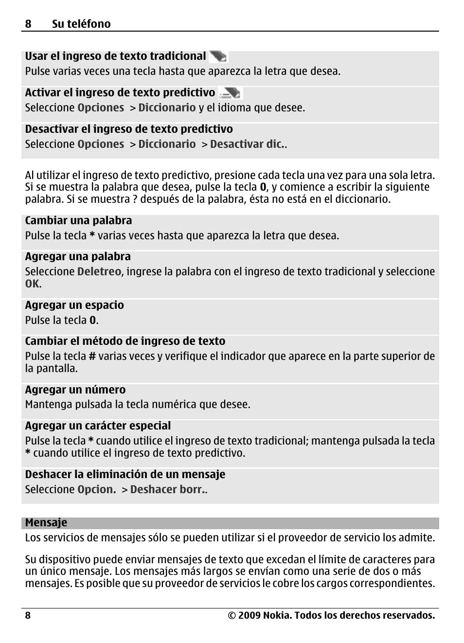 Mensaje | Nokia 1208 User Manual | Page 22 / 30