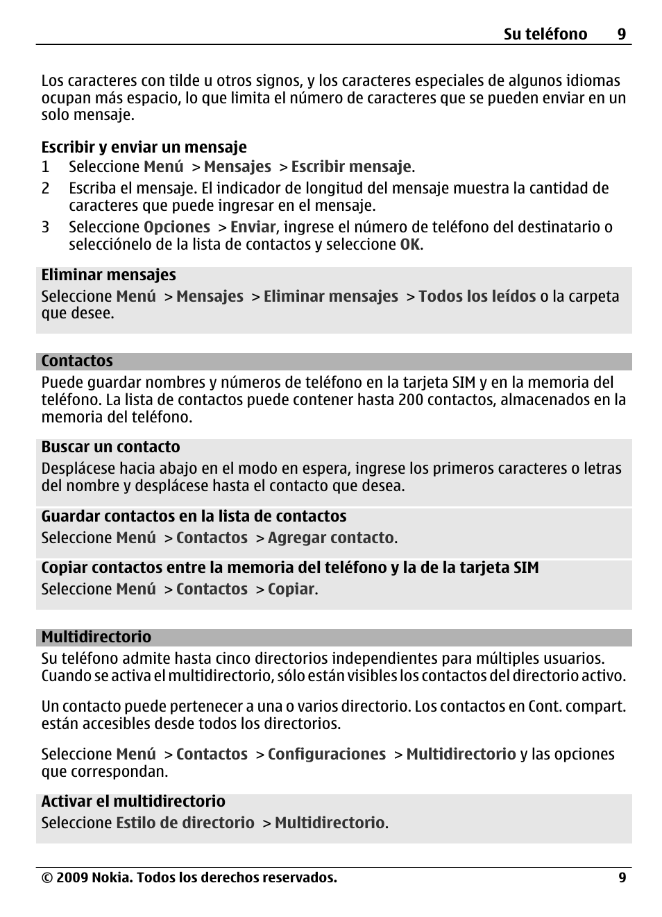 Contactos, Multidirectorio | Nokia 1208 User Manual | Page 23 / 30