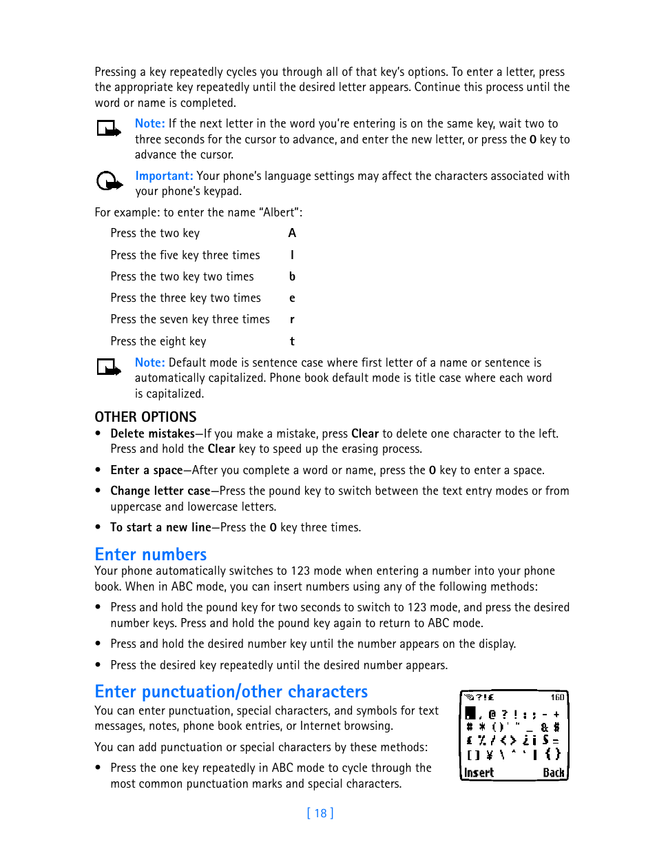 Enter numbers, Enter punctuation/other characters | Nokia 3589i User Manual | Page 23 / 108