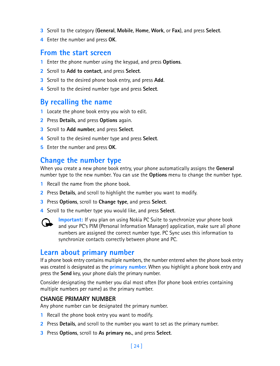 By recalling the name, Change the number type, Learn about primary number | Nokia 3589i User Manual | Page 29 / 108