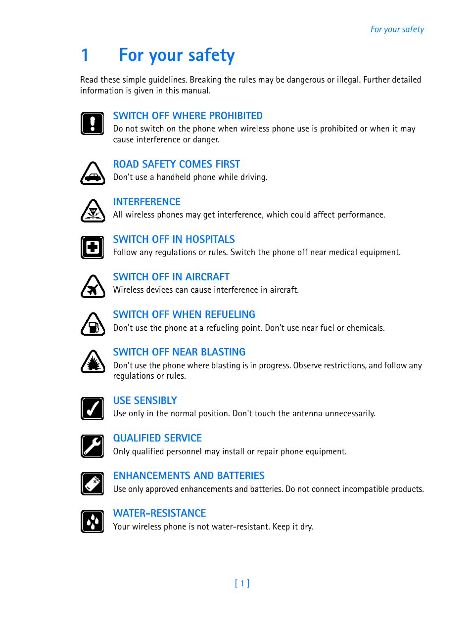 1 for your safety, 1for your safety | Nokia 3589i User Manual | Page 6 / 108