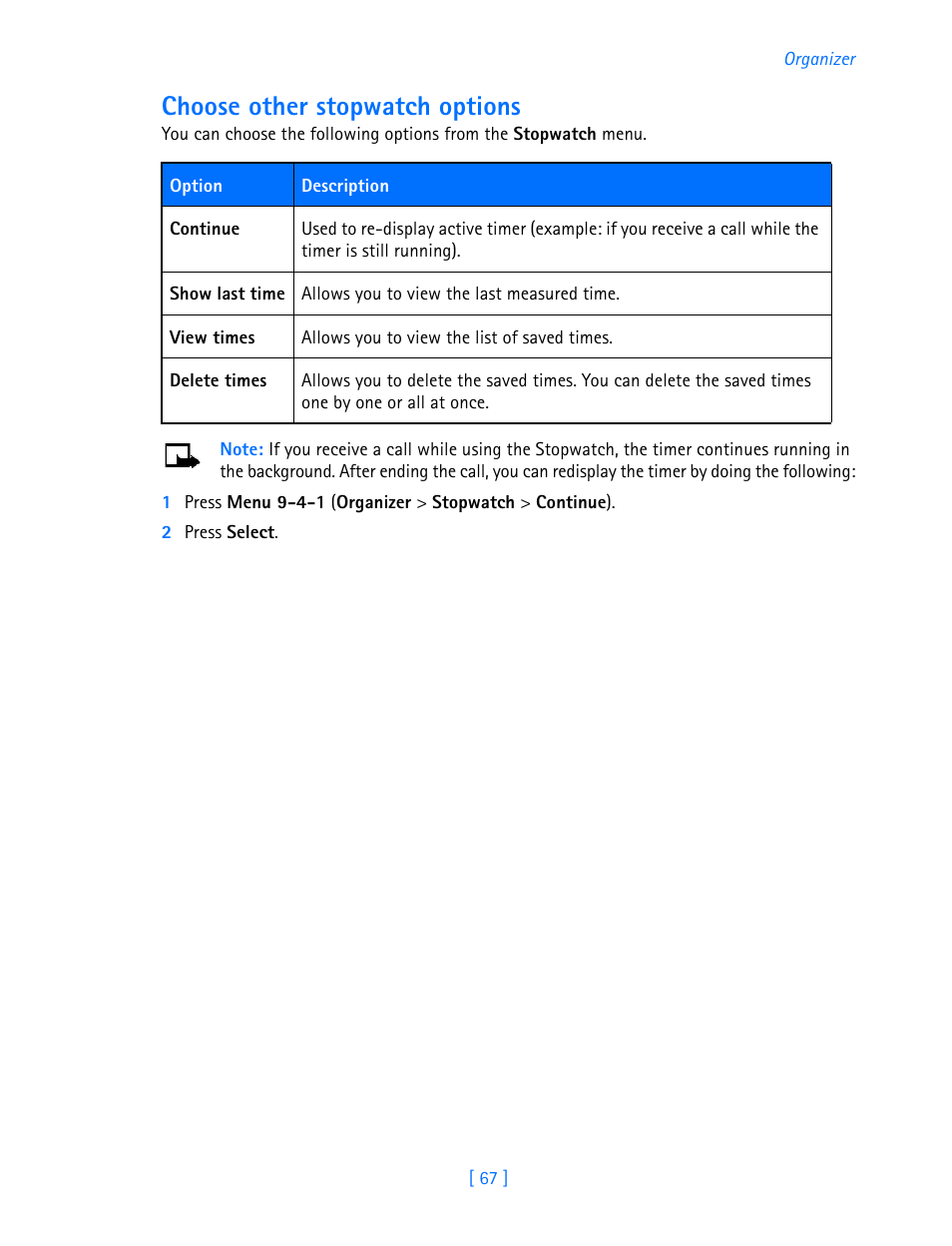 Choose other stopwatch options | Nokia 3589i User Manual | Page 72 / 108