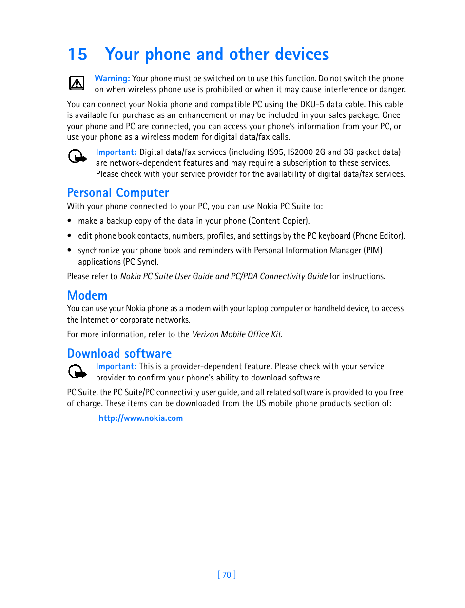 15 your phone and other devices, Personal computer, Modem | Download software | Nokia 3589i User Manual | Page 75 / 108