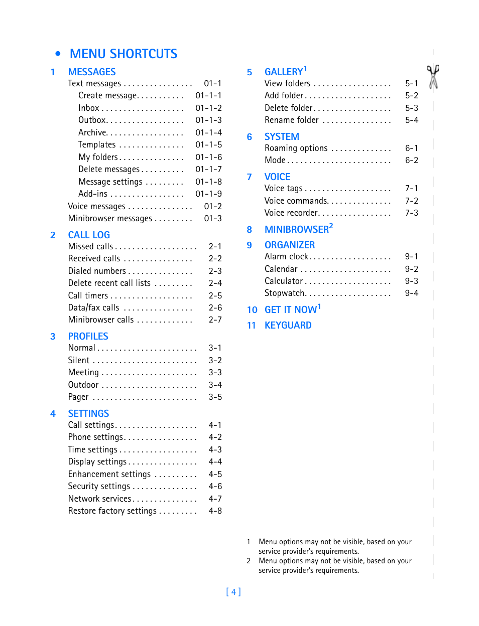 Menu shortcuts | Nokia 3589i User Manual | Page 9 / 108