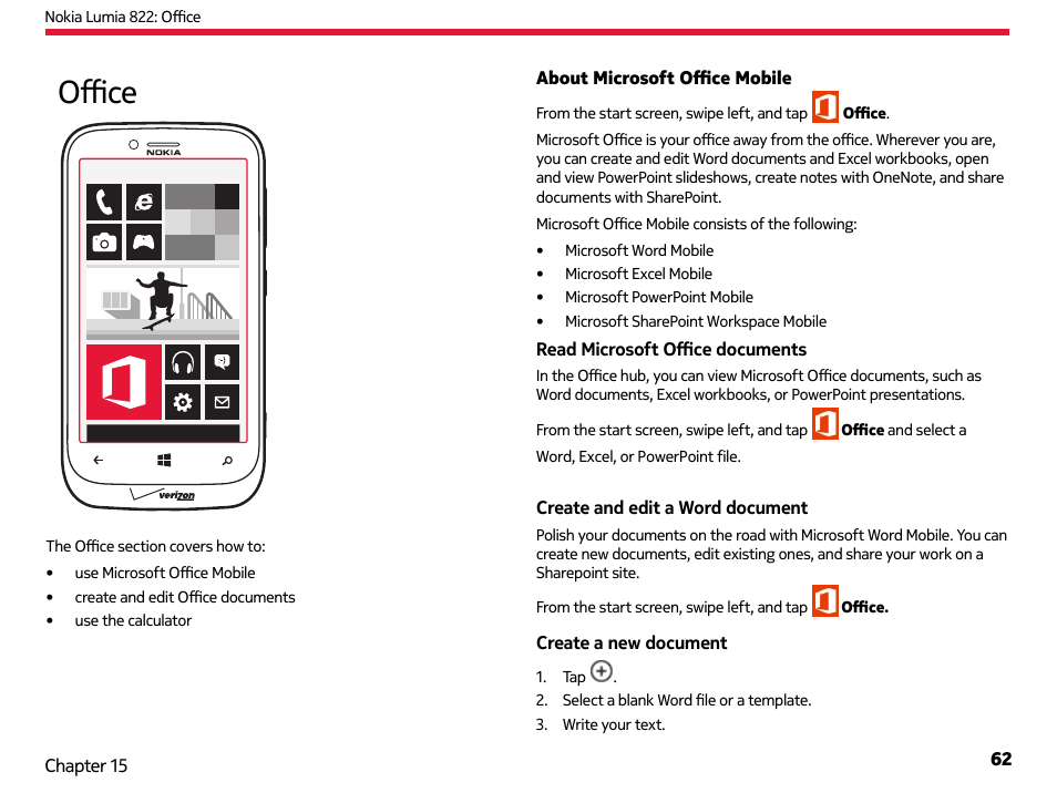 Office | Nokia Lumia 822 User Manual | Page 63 / 93