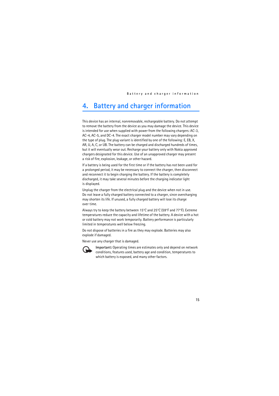 Battery and charger information | Nokia BH-905 User Manual | Page 15 / 79