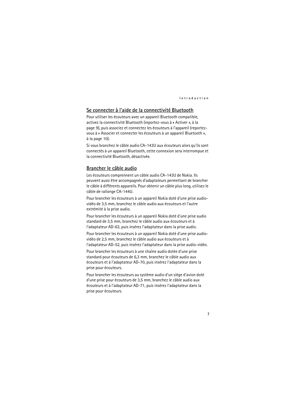 Se connecter à l'aide de la connectivité bluetooth, Brancher le câble audio | Nokia BH-905 User Manual | Page 25 / 79