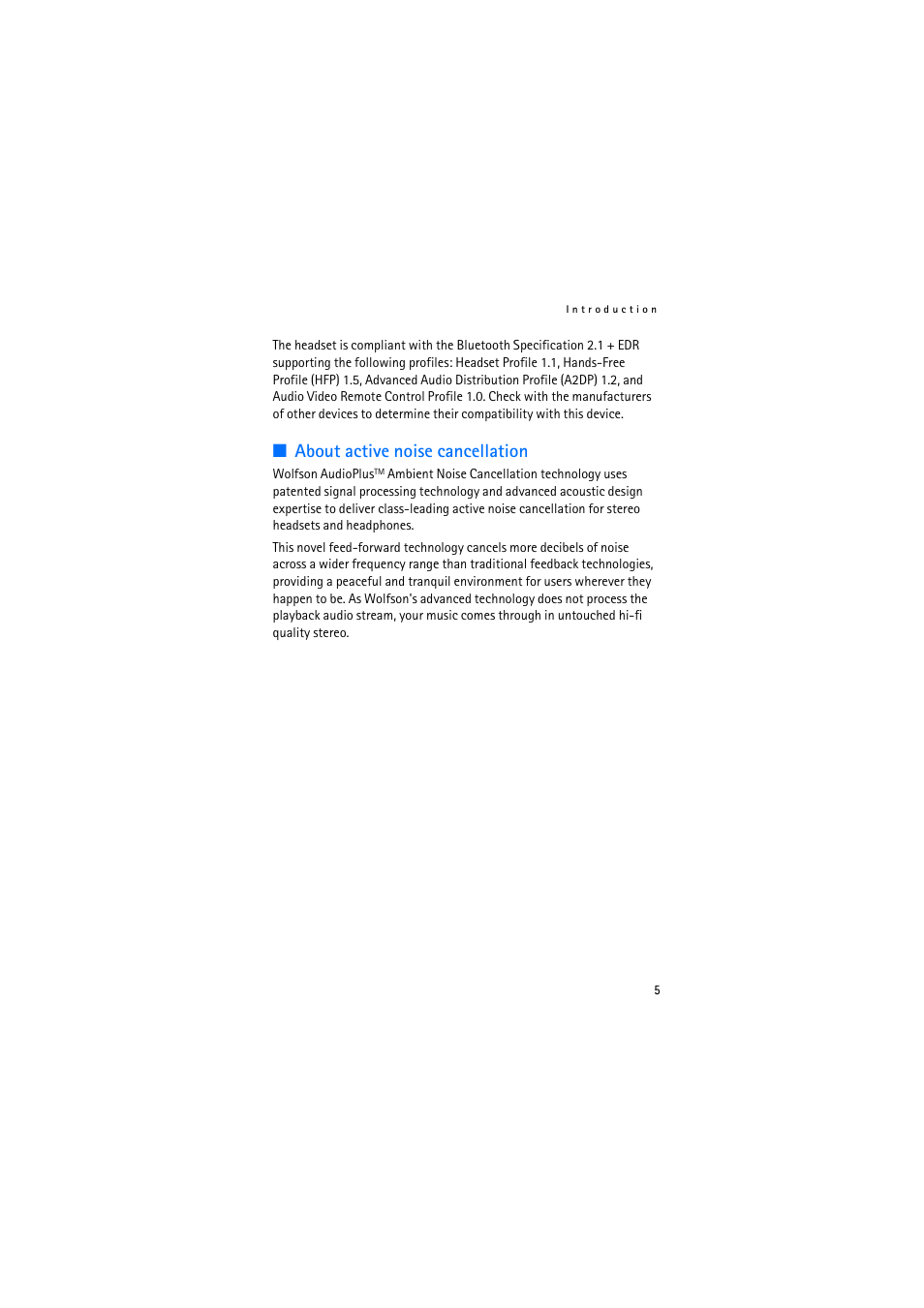 About active noise cancellation | Nokia BH-905 User Manual | Page 5 / 79