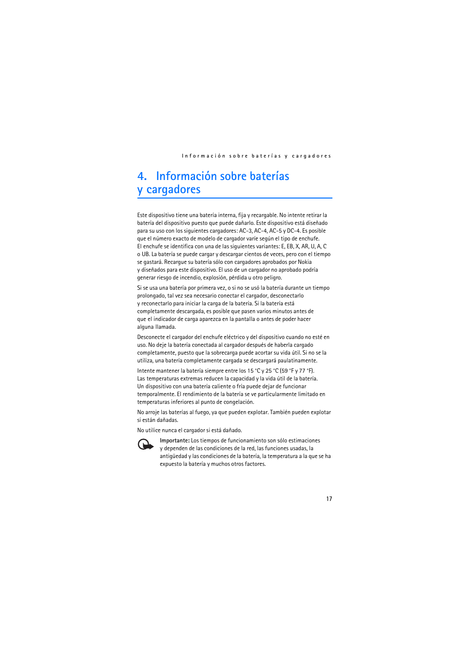 Información sobre baterías ycargadores, Información sobre baterías y cargadores | Nokia BH-905 User Manual | Page 55 / 79