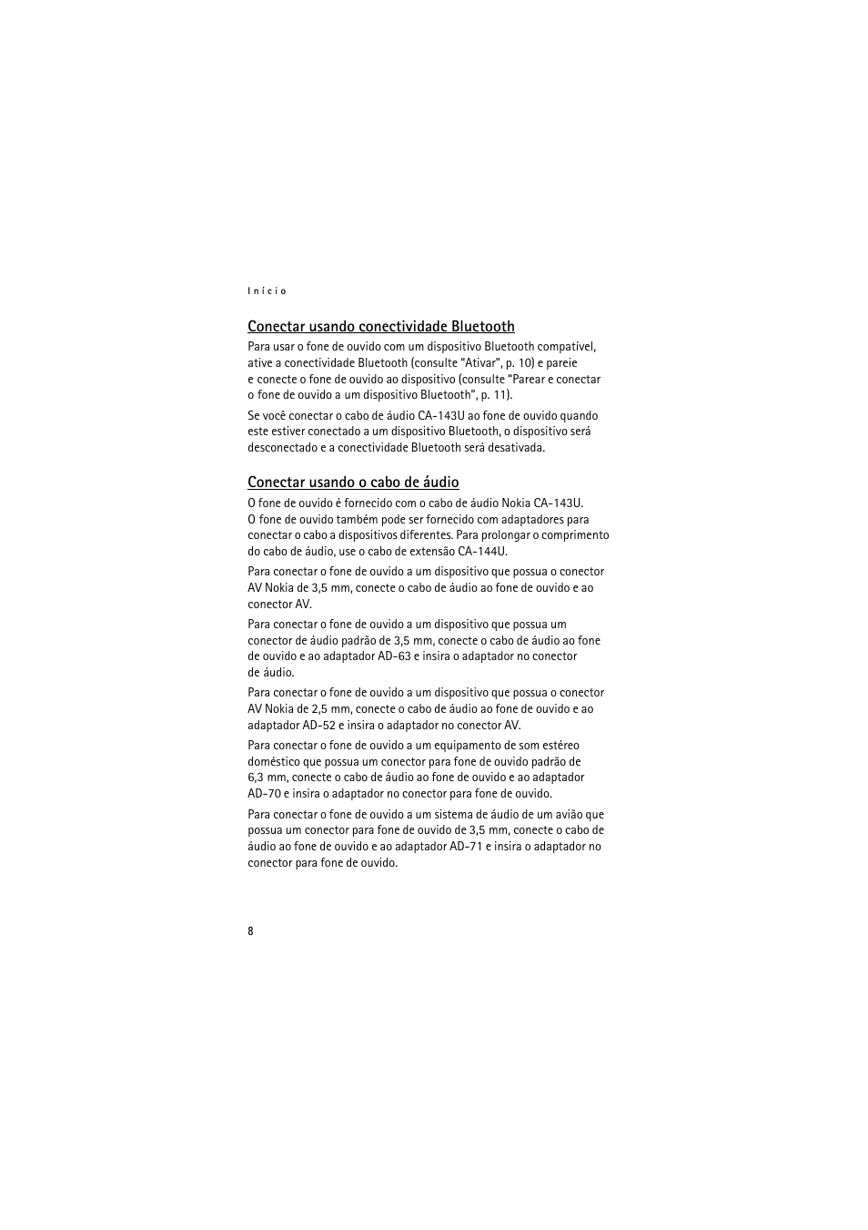 Conectar usando conectividade bluetooth, Conectar usando o cabo de áudio | Nokia BH-905 User Manual | Page 66 / 79