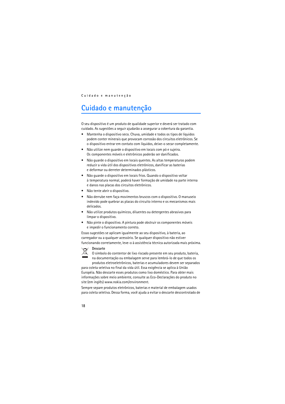 Cuidado e manutenção | Nokia BH-905 User Manual | Page 76 / 79