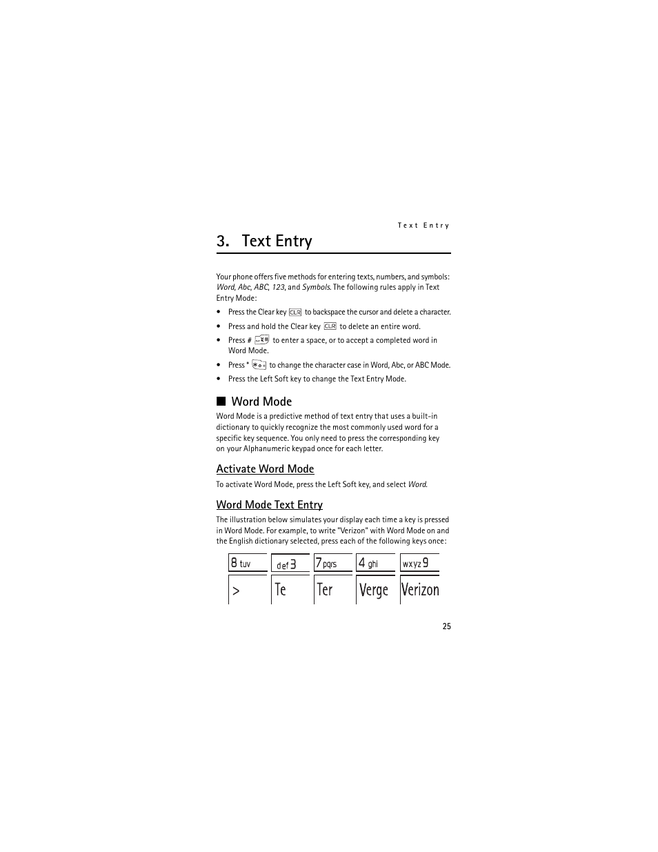 Text entry, Word mode, Activate word mode | Word mode text entry | Nokia 6205 User Manual | Page 26 / 95