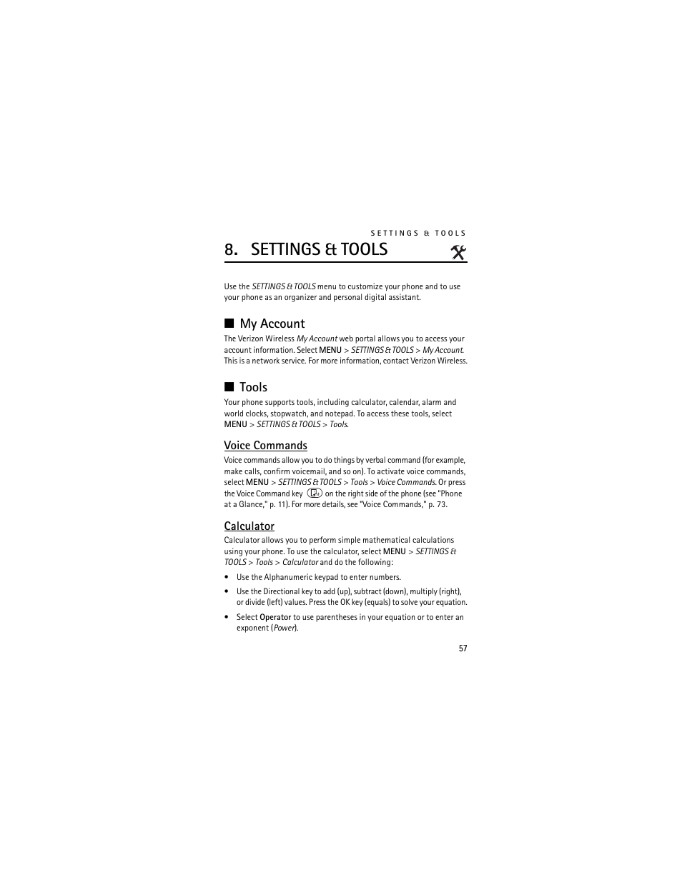 Settings & tools, My account, Tools | My account tools | Nokia 6205 User Manual | Page 58 / 95