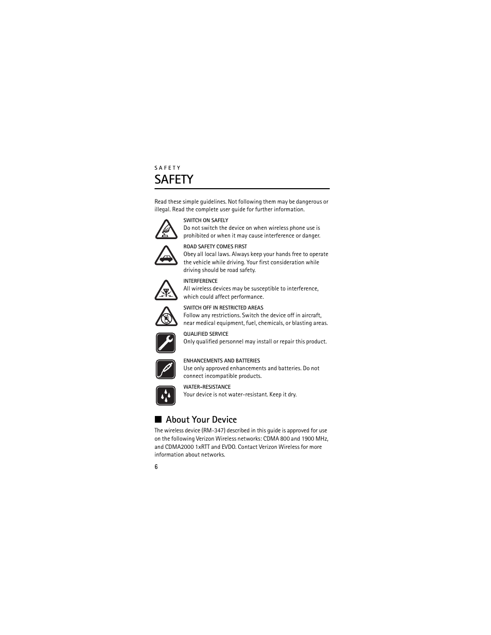 Safety, About your device | Nokia 6205 User Manual | Page 7 / 95