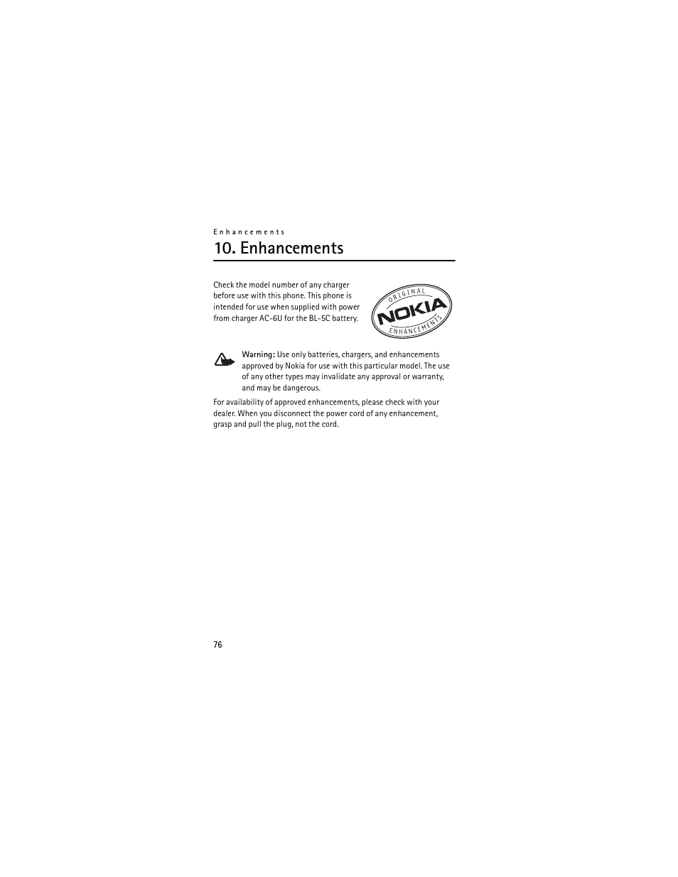 Enhancements | Nokia 6205 User Manual | Page 77 / 95