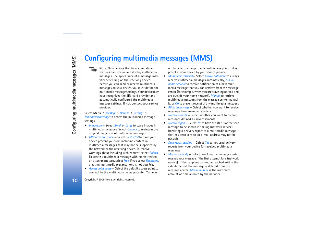 Configuring multimedia messages (mms), Configuring multimedia messages (mms ) | Nokia E62 User Manual | Page 10 / 11