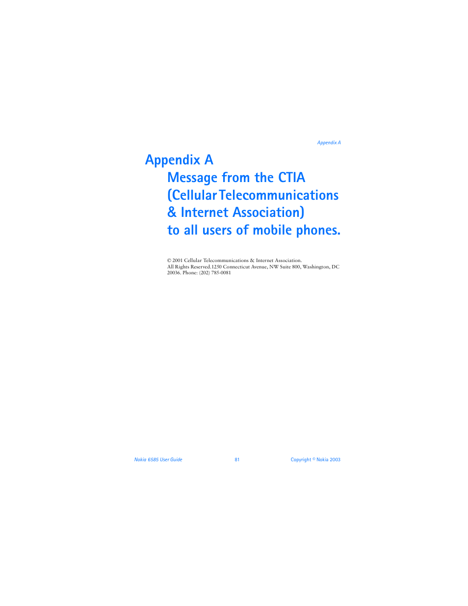 Appendix a | Nokia 6585 User Manual | Page 88 / 101