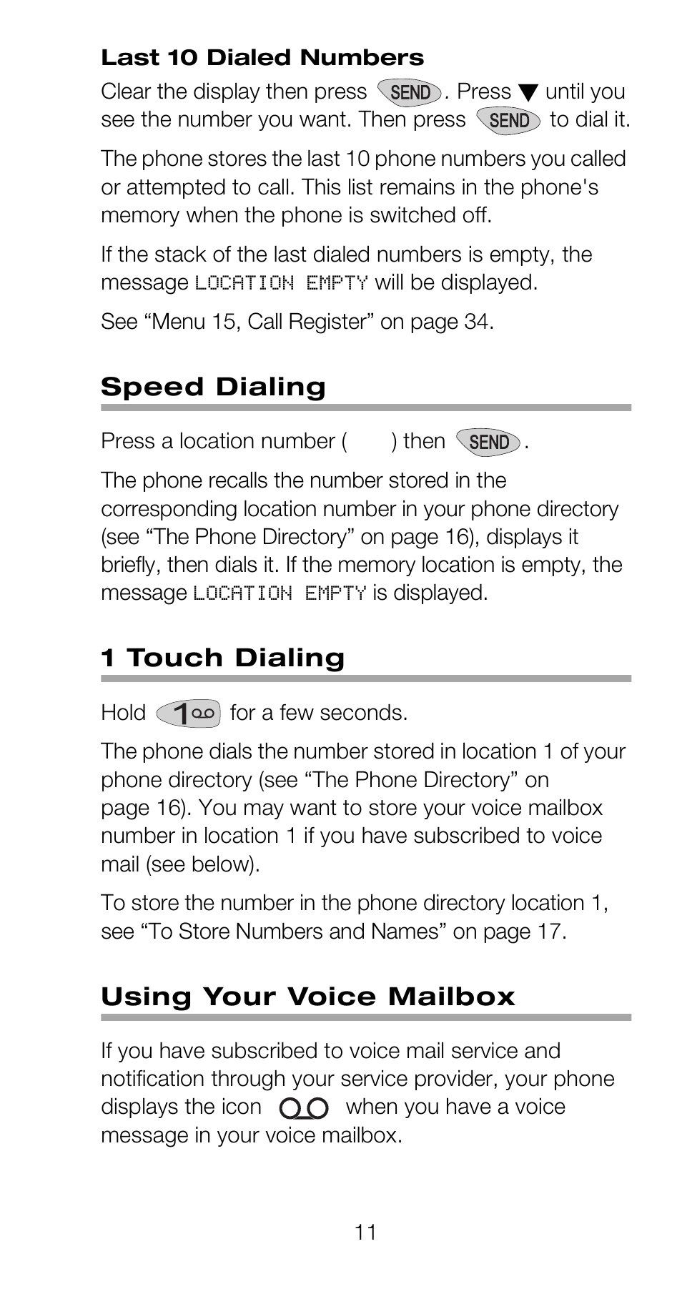 Speed dialing, 1 touch dialing, Using your voice mailbox | Nokia 918 User Manual | Page 17 / 70