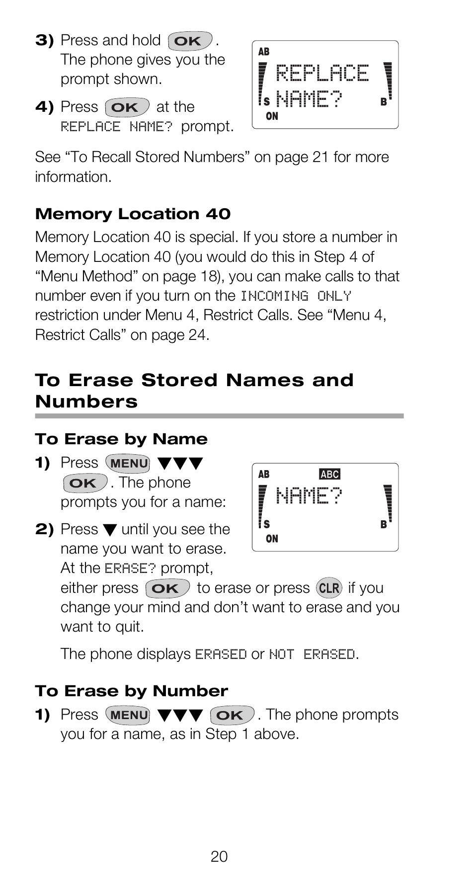 To erase stored names and numbers | Nokia 918 User Manual | Page 26 / 70