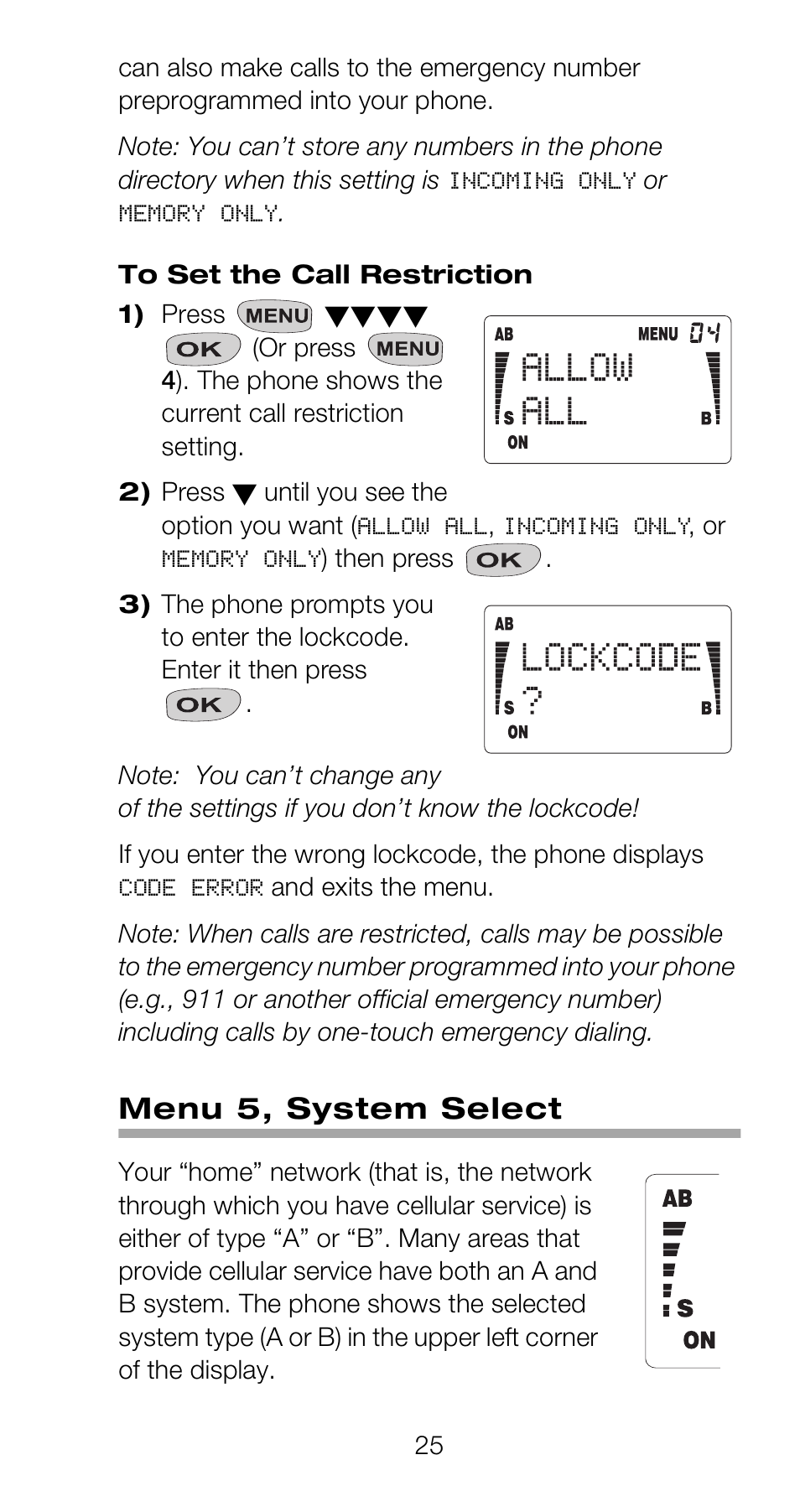 Menu 5, system select | Nokia 918 User Manual | Page 31 / 70