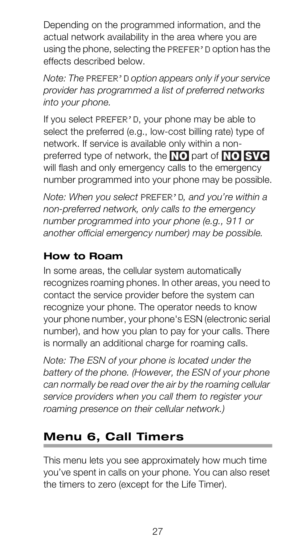 Menu 6, call timers | Nokia 918 User Manual | Page 33 / 70