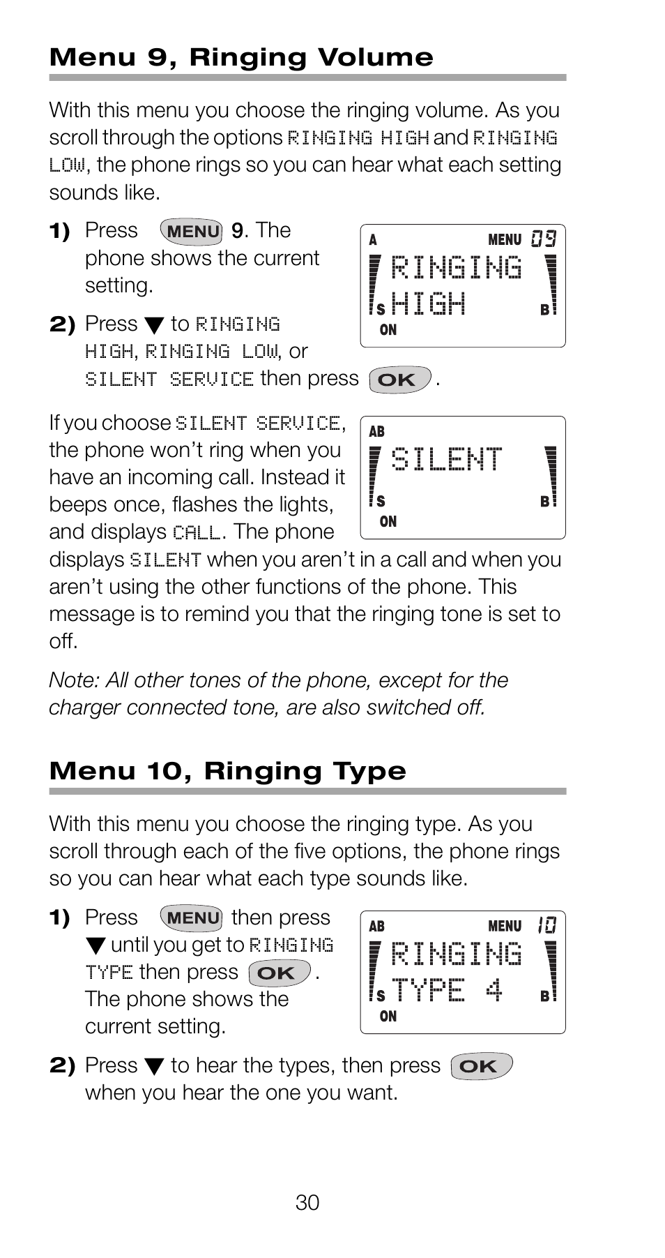 Menu 9, ringing volume, Menu 10, ringing type | Nokia 918 User Manual | Page 36 / 70