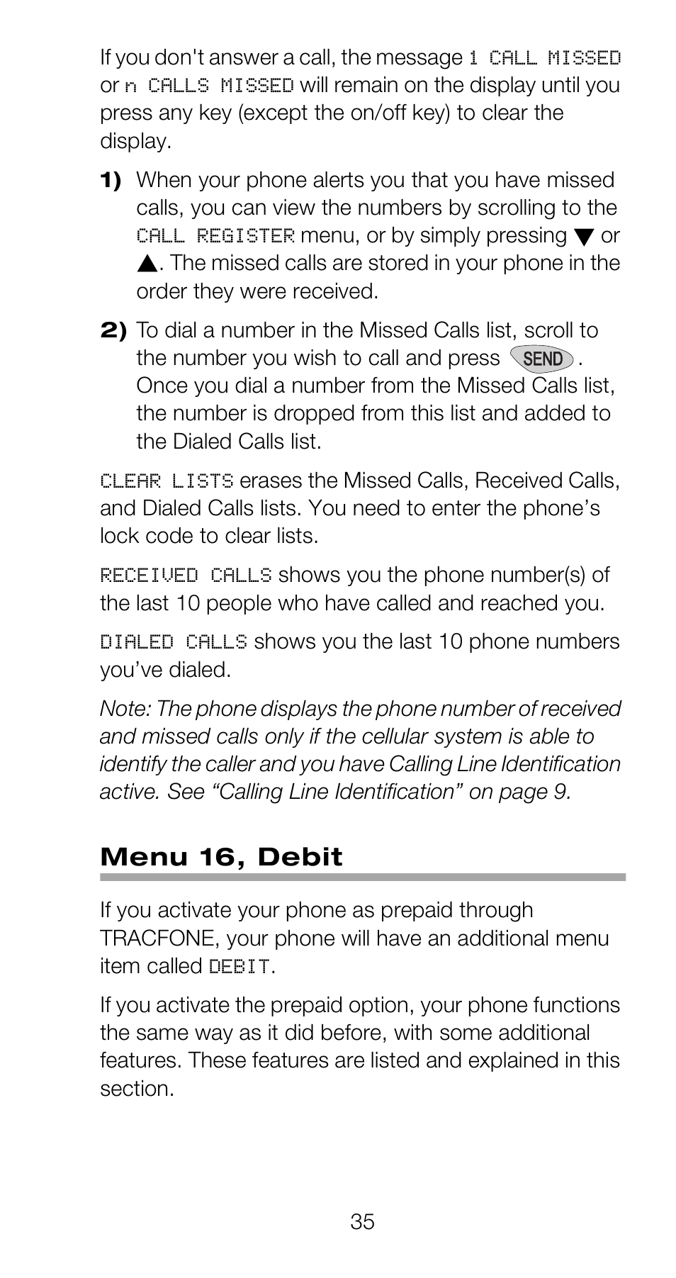 Menu 16, debit | Nokia 918 User Manual | Page 41 / 70