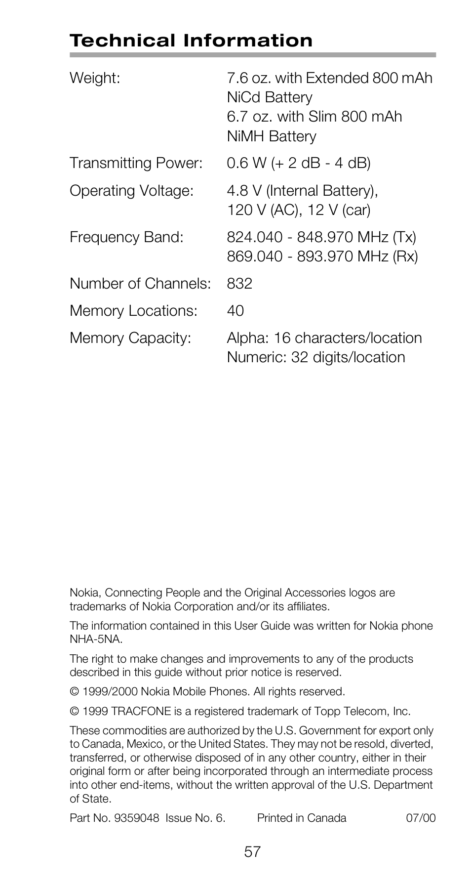 Technical information | Nokia 918 User Manual | Page 63 / 70