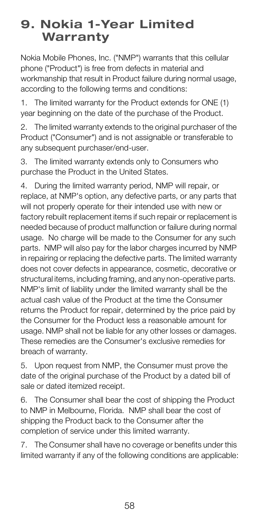 Nokia 1-year limited warranty, Nokia 1-year limited warranty | Nokia 918 User Manual | Page 64 / 70