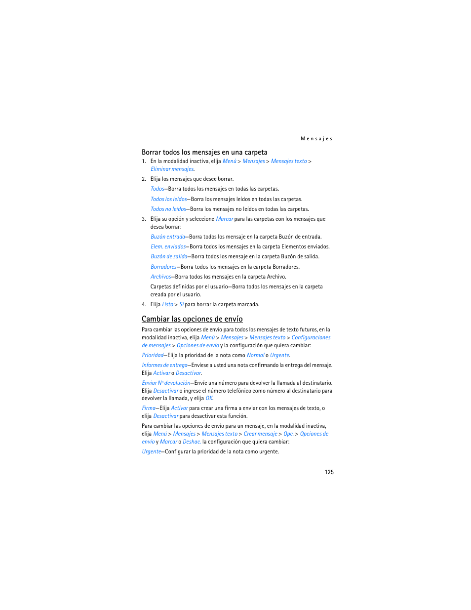 Cambiar las opciones de envío | Nokia 3155i User Manual | Page 126 / 201